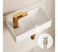 Deervalley Ceramic Wall Hung Basin With Pop-Up Drain 45.5X25X11Cm, Slim Thin Edge Design White