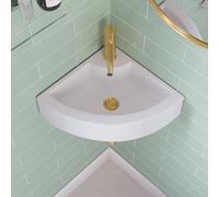 Deervalley Corner Cloakroom Basin, Bathroom Corner Sink, Triangular Wall Hung Ceramic Wash Basin, White 46 X 33 X 13Cm