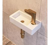 DeerValley DV-1V081R Ceramic Compact Bathroom Basin, Wall Mounted for Small Cloakroom Bathroom, Small Bathroom Sink, White Rectangular Bathroom Sink, Corner Sink (Right Hand)