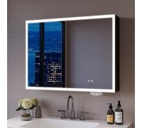 Deervalley Mirrored Bathroom Cabinet Wall Mounted Led Lights 800X600mm, Adjustable Shelves, Anti-Fog Internal Socket & Tissue Slot