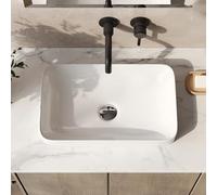 DeerValley Semi Recessed Bathroom Sink, 490x300mm Rectangula Ceramic Vessel Sink Basin for Bathroom Vanity Small Spaces Cloakroom WC