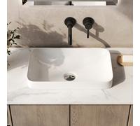 Deervalley Semi Recessed Bathroom Sink, White Rectangula Ceramic Vessel Sink Basin For Small Spaces Cloakroom 490X300mm