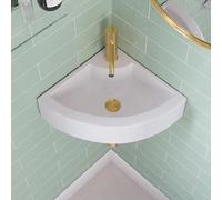 DeerValley Triangular Corner Wall Hung Cloakroom Basin 46x33x13cm | White, Ceramic Wash Basin, Bathroom & Toilet Use, Space-Saving Corner Design, Easy Clean Glaze