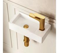 Deervalley Wall Hung Basin, Small Rectangle Ceramic Cloakroom Basin Without Overflow, White 37 X 18 X 9Cm