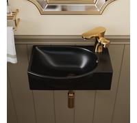 DeerValley Wall Hung Caremic Basin with Overflow 40x28x14.5cm | Compact Cloakroom Basin, Wall Mounted with Tap Hole, Space-Saving Corner Design, Easy Clean Ceramic