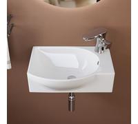 DeerValley Wall Hung Caremic Basin with Overflow 40x28x14.5cm | Compact Cloakroom Basin, Wall Mounted with Tap Hole, Space-Saving Corner Design, Easy Clean Ceramic