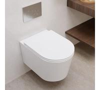 DeerValley Wall Hung Rimless Toilet Dual Flush White | 1.1/1.6 GPF Back to Wall, Elongated Bowl, Low Noise, Cloakroom & Bathroom WC, Soft-Close Seat, Easy Clean