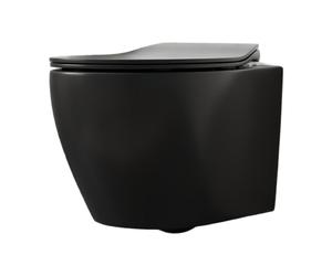 DeerValley Wall Hung Toilet Without Cistern, 1.6 GPF/1.1 GPF Double Flush Compact Rimless Ceramic Toilet Bowl with Soft Closed Seat - Black