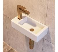 DeerValley White Wall Mount Bathroom Sink Left Hand 37x18x9cm | Small Rectangular Basin, Cloakroom Ceramic Wash Basin, No Overflow, Space-Saving Design, Easy Clean Surface