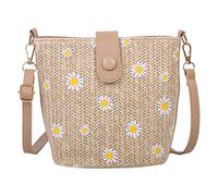Deesen Small Daisy Straw Woven Women's Messenger Bag Fashion Chain Bucket Bag Bohemian Handbag Schoolgirl Bag Khaki