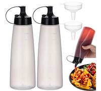 Deesoo Condiment Squeeze Bottles, Wide Mouth Squirt Bottles for Sauces Ketchup Hot Sauce, Liquid Dispenser Set, Squeezable Bottles Kitchen Arts and Crafts, 500ml/16.9oz 2 Pack