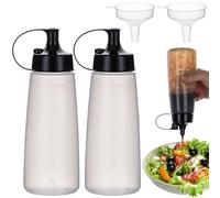 Deesoo Squeeze Bottles for Sauces Condiment Squeeze Bottles, Translucent 400ml/13.5oz Squirt Bottle for Sauces Ketchup Hot Sauce, Liquid Dispenser Set for Kitchen Arts and Crafts, Wide Mouth 2 Pack