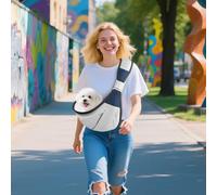 Deeteck Adjustable Dog Carrier Sling: Portable & Soft - Hand-Free Dog Sling Carrier for Carry Small Dogs and Cats Outdoor - Pet Sling Carrier Suitable for 3-15Lbs pet(Grey Cloth)