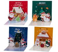 DEETREK 4pcs Charity Christmas greeting card clear pattern Three-dimensional design Hand pasted Environmental protection cards Multiple patterns 3D crafts Gifts for adults and children (style 4)