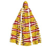 DEETTY Spanish Flag Print Halloween Cosplay 185cm Hooded Cloak | Adult Carnivalvelvet Cape Robe Parties Stylish Festivals Theme Costume