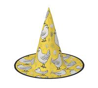DEETTY Yellow Chicken Print Carnival Cosplay Hat Wizard Cap Halloween | Versatile Costume Accessory Holiday Celebrations Headwear Themed Party