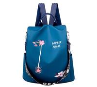 DEEVORCA Anti Theft Backpack for Women - Lightweight Fashion Rucksack with Floral Embroidery, Water-Resistant Nylon, Perfect for Stylish Outfits, Travel & City Trips (Navy Blue,L)