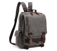 DEEVORCA Canvas Men Backpack Fashion Rucksack Convertible Shoulder Bag for 12.9 Inch iPad College Bag Casual Knapsack Work Travel Hiking Daily Camping Outdoor Vintage Mens Daypacks Grey