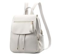 DEEVORCA Fashion Simple Women's Backpack Daily Casual Work Dayback Shoulder Bags Travel Shopping PU Leather Waterproof Medium Anti-theft Backpacks Ladies Handbag White