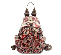 DEEVORCA Fashion Women Backpack Vintage Shoulder Bags Daily Casual Anti-Theft Dayback Work Travel Shopping School Multi Pocket Nylon Printed Women's Backpack Handbag Red D