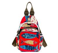 DEEVORCA Fashion Women Backpack Vintage Shoulder Bags Daily Casual Anti-Theft Dayback Work Travel Shopping School Multi Pocket Nylon Printed Women's Backpack Handbag Red B