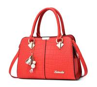 DEEVORCA Fashion Women Top Handle Bag Elegant Handbag Shoulder Bag with Handle Hanging Ornaments Satchel Bags for Shopping Date Daily Travel Casual Work PU Leather Ladies Tote Bag Red A