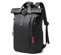 DEEVORCA Men Backpack Roll Top Rucksack Expandable 30L-35L Backpack Business Travel Laptop Bag 15.6 Inch Business Trip Large Rucksack Carry Bag School Daypack Waterproof Oxford Cloth Obsidian Black