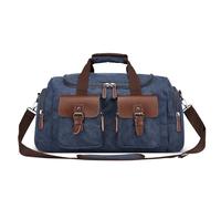 DEEVORCA Mens Retro Canvas Duffle Travel Bag 50L Large Capacity Weekend Holdall Bag for Holiday Gym Camping Vacation Casual Sport Shoulder Bag Vintage Men Overnight Satchel Totes Bag Blue