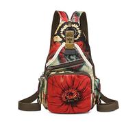 DEEVORCA Retro Women Small Backpack Casual Anti-Theft Fashion Chest Bag Work Travel Shopping Crossbody Shoulder Bags Nylon Print Women's Dayback Multifunctional Handbag Red