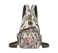 DEEVORCA Retro Women Small Backpack Casual Anti-Theft Fashion Chest Bag Work Travel Shopping Crossbody Shoulder Bags Nylon Print Women's Dayback Multifunctional Handbag White
