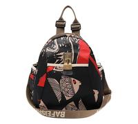 DEEVORCA Women Backpack Exquisite Ladies Shoulder Bag Fashion Print Hardware Distressed Design Hidden Anti Theft Zipper Crossbody Bag Vacation Outdoor Travel Waterproof Oxford Cloth Red A
