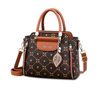 DEEVORCA Women Handbag Classic Printed Pattern Fashionable leaf Shape Pendant Convertible Shoulder Crossbody Tote Satchel, Great for Dating, Travel and Vacation Waterproof PU Leather Tan Brown