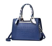 DEEVORCA Women Handbag Elegant Generous Ladies shoulder bag Wrapped Scarf Handle Stone Grain Texture Removable Shoulder Strap Crossbody Bag Dating Vacation Travel Tote Bag Waterproof PU Blue A