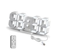 Deeyaple Digital Wall Clock LED 3D Small Alarm Clock Remote Control 25.2 cm 12/24 Hour Temperature Date Display Time Memory Function Snooze Night Light Brightness Regolabile Kitchen Office Living Room