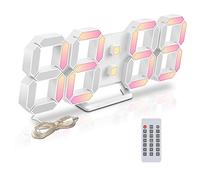 Deeyaple Led Digital Alarm Clock 3D Small Wall Clock No Noise Snooze Dimmable Time Memory 12/24 Date Temperature Remote Control Night Light Office Kitchen living Room Bedroom (Colorful, 25CM)