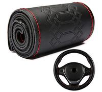 DEEYOTA Car Steering Wheel Cover Universal Fit Round Stitch Steering Wheel Wrap Thin PU Leather Steering Wheel Cover Sewn on 15" Car Wheel (Black)