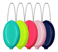 DEEZOMO 3 Pieces Rubber Coin Purse, 2 x 3 Inches Oval Squeeze Coin Holders With Chain for Women Men Travel, 5 Pack Mix Colors, Coin-purses