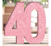 DEEZOMO Glitter Birthday Number Table Decoration Freestanding Party Centrepiece Sparkly Pink Number Ornament for Celebrations Reusable - 40