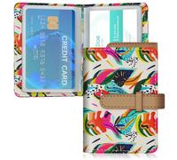 DEEZOMO PU Leather Credit Card Holder for Women, Small RFID Wallet Slim 26 Pockets Leather Card Organizer Case with Sturdy Button Colorful Patterns, Color-4, Modern