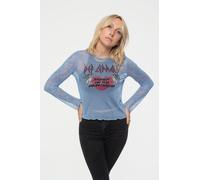 Def Leppard Women's Bringin On The Heartbreak Long Sleeve Mesh Crop Top in Blue | Size: Small Def Leppard Blue S