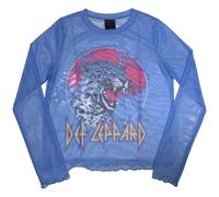 Def Leppard Women's Lightning Leopard Mesh Long-Sleeved Crop Top in Blue | Size: XL Def Leppard Blue XL