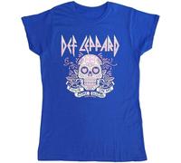 Def Leppard Women's Pour Some Sugar On Me Skull Cotton T-Shirt in Blue | Size: Small Def Leppard Blue S