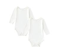 DEFAHN Baby Bodysuits 2 Pcs, Bamboo Baby Grow Premature Tiny Baby Vests, Long Sleeve Bodysuit for Boys and Girls Toddlers Onesies (Ivory,6-9 Months)