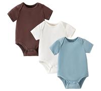 DEFAHN Baby Bodysuits 3PCS, Premature Tiny Baby Vests Unisex Short Sleeve Bodysuit Baby Grow, Bamboo Bodysuit for Boys and Girls (White/Gray Brown/Blue, 3-6M)