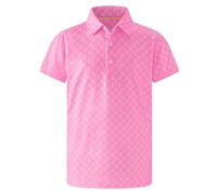 DEFAHN Boy's Golf Shirts, Short Sleeve Polo Shirts Performance Moisture Wicking Dry Fit Stretch Funny Print Active Casual Polo Top Shirts for Golf Tennis Sports (Pink Golf Clubs, 9-10T)