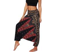 Defal Women's Elephant Hippie Boho Yoga Harem Pants Loose Flowy Active Plus Size Pants(ONE Size, Black)