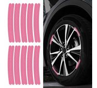 DEFANEX 20pcs Car Wheel Reflective Decorative Strip Night Safety Warning Stickers (Pink)- Warning & Decoration, for Generally Cars Trucks Motors Bicycles, Self Adhesive
