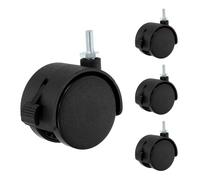 DEFANEX 4Pcs 2" Swivel Stem Caster Wheels, M6x15mm Threaded Nylon Furniture Casters with Locking Brake - Screw Rod Installation, for Chairs Sofas Cabinets Shelves Carts, Black