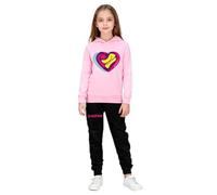DEFANGYP Children's sportswear set, printed hoodie and jogging pants, two piece sportswear set, gift for girls aged 1-13 (Pink-140cm)
