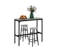 (Default) 3 Piece Bar Table Set with 2 Stools, Industrial Bar Table and Stool Set, Dining Table and Chair Set for Small Space, Grey